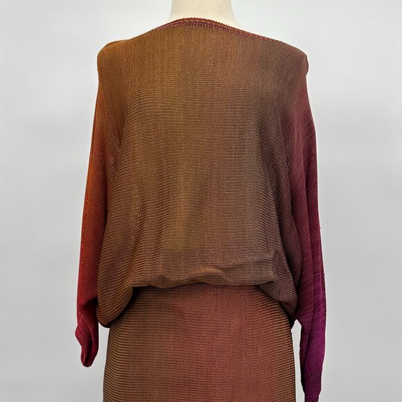 Vintage 1980s Rayon Ombré Dolman Sweater and Elasticated Waist Skirt Ensemble - Picture 1 of 4